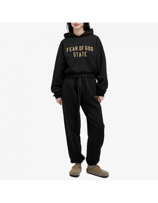 Hanorac FEAR OF GOD, Fleece Cropped Hoodie, Black - 192BT247350FWBLACK