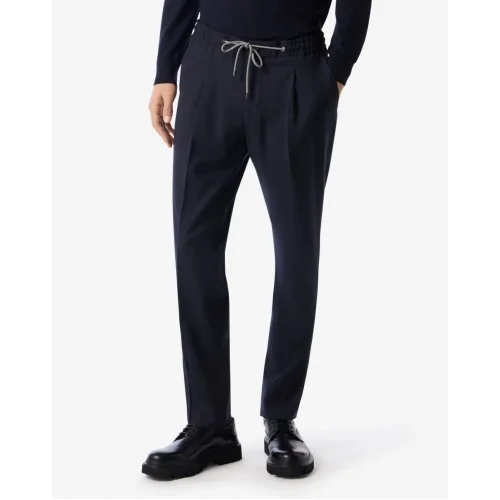 PANTALONI CORNELIANI, technical wool fabric joggers, Navy Blue