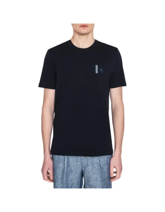 TRICOU CORLEANI, Round Neck, Print, Cotton, Navy Blue - 25G5802525058001 TRICOU CORLEANI, Round Neck, Print, Cotton, Navy Blue - 25G5802525058001