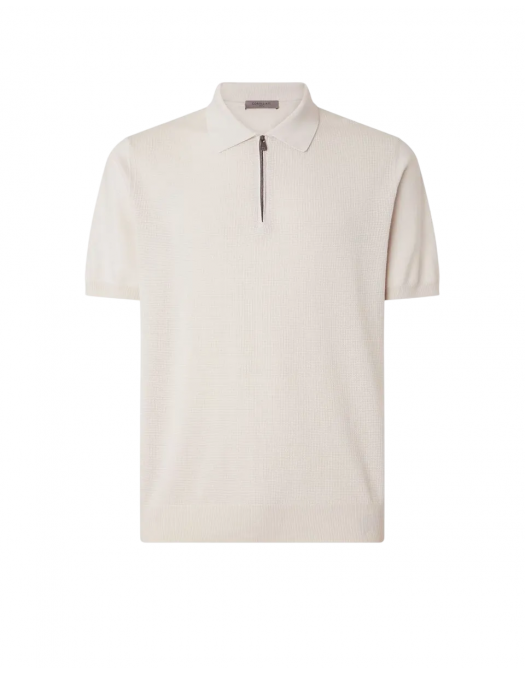TRICOU CORLEANI, Polo Design, Zip, Cotton, Beige - 25M5052525137073