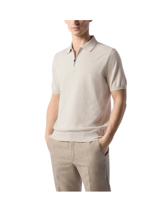TRICOU CORLEANI, Polo Design, Zip, Cotton, Beige - 25M5052525137073