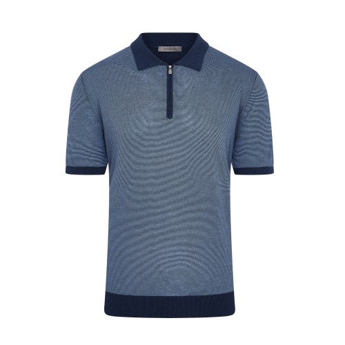 TRICOU CORNELIANI, Polo Design, Micro Stripe, Silk, Navy Blue TRICOU CORNELIANI, Polo Design, Micro Stripe, Silk, Navy Blue