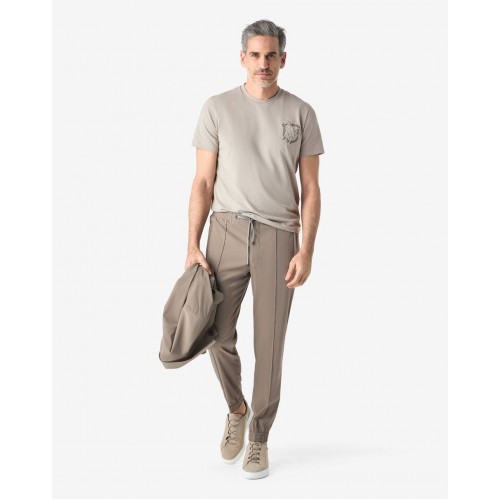 PANTALONI CORNELIANI, technical wool fabric joggers, Dark Beige