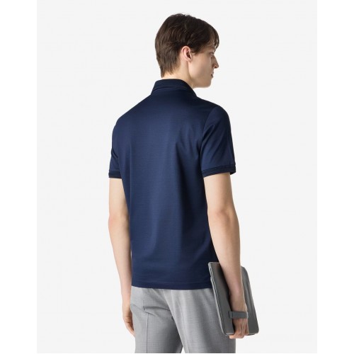 Tricou CORNELIANI, button-up lisle thread polo shirt, Bleumarin