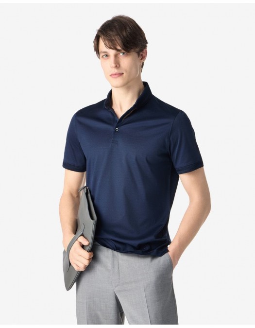 Tricou CORNELIANI, button-up lisle thread polo shirt, Bleumarin - 27G5012725000001