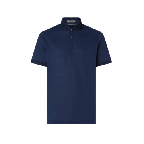 Tricou CORNELIANI, button-up lisle thread polo shirt, Bleumarin