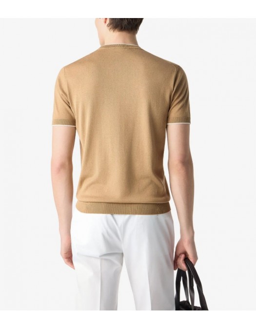 Tricou CORNELIANI, Beige crew neck silk and cotton knitwear - 27M5502725131033