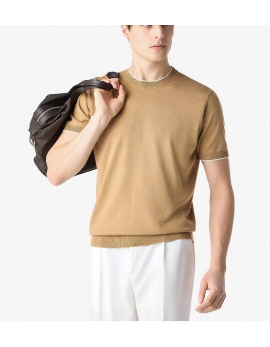 Tricou CORNELIANI, Beige crew neck silk and cotton knitwear - 27M5502725131033