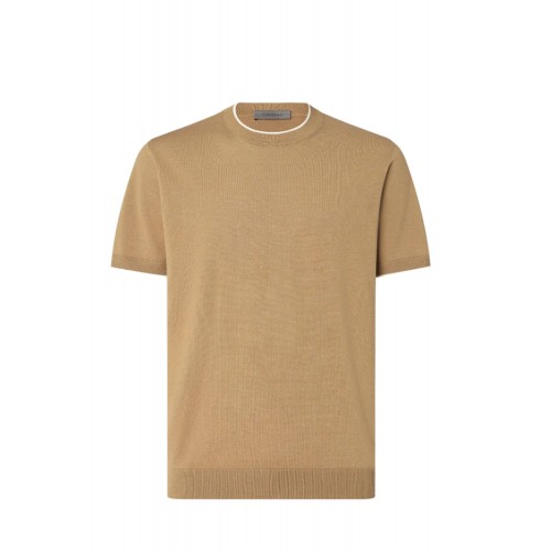 Tricou CORNELIANI, Beige crew neck silk and cotton knitwear