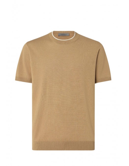 Tricou CORNELIANI, Beige crew neck silk and cotton knitwear - 27M5502725131033
