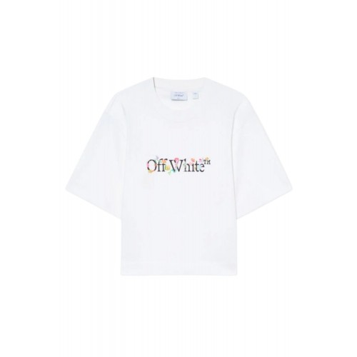 Trcicou OFF WHITE, Bookish Glowing Flower Crop T-shirt