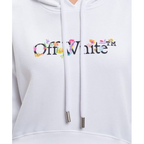 Hanorac OFF WHITE , White cropped hoodie with floral logo print