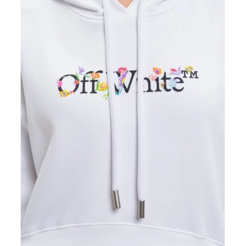 Hanorac OFF WHITE , White cropped hoodie with floral logo print