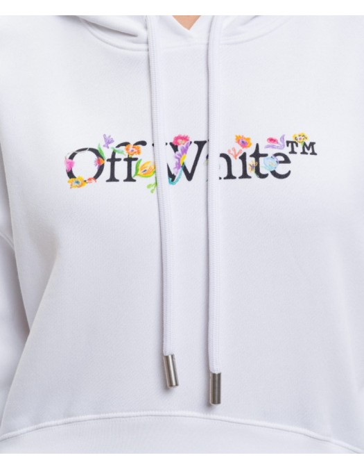 Hanorac OFF WHITE , White cropped hoodie with floral logo print - 2BB056S26FLE001W102