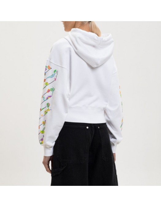 Hanorac OFF WHITE , White cropped hoodie with floral logo print - 2BB056S26FLE001W102