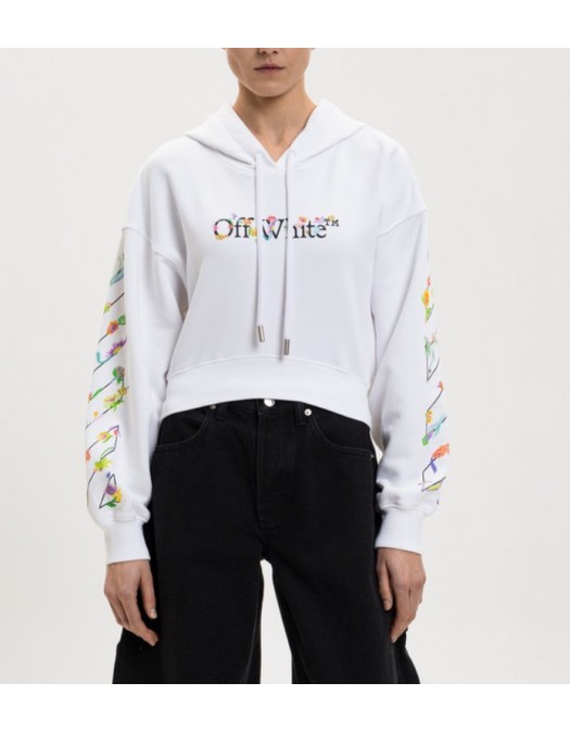 Hanorac OFF WHITE , White cropped hoodie with floral logo print - 2BB056S26FLE001W102