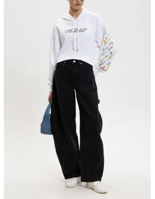 Hanorac OFF WHITE , White cropped hoodie with floral logo print - 2BB056S26FLE001W102