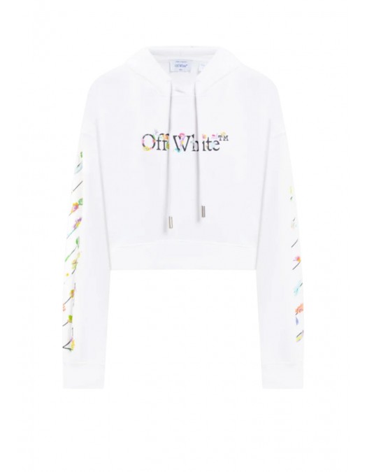 Hanorac OFF WHITE , White cropped hoodie with floral logo print - 2BB056S26FLE001W102