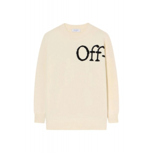 Pulover OFF WHITE, Bookish Logo Knit Sweater, Alb
