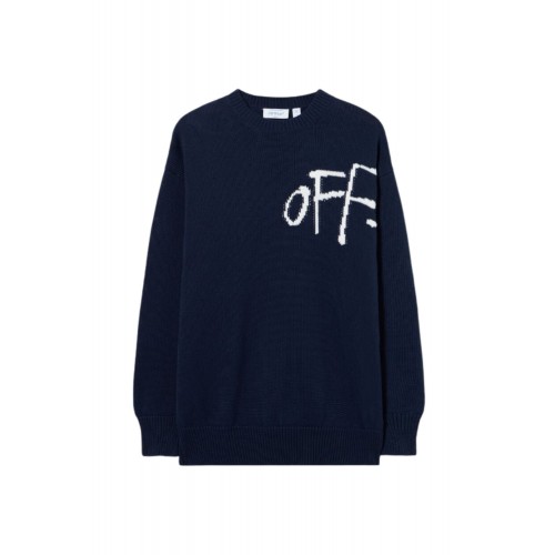 Pulover OFF WHITE, Bookish Shared Knit Crewneck, Bleumarin