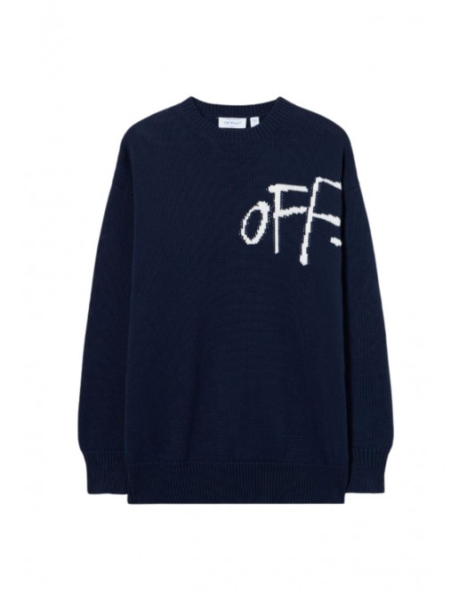 Pulover OFF WHITE, Bookish Shared Knit Crewneck, Bleumarin - 2HE10OS26KNI001W930