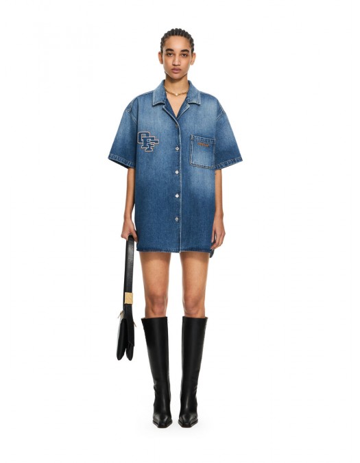 Rochie OFF WHITE, Royal Patch Denim Dress, Blue - 2YM038S26DEN001W421