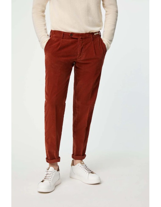 Pantaloni L.B.M 1911, Patterned Cotton Velvet, Brick Red - 3550728481