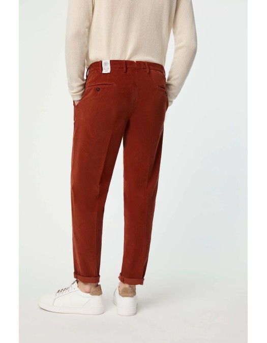 Pantaloni L.B.M 1911, Patterned Cotton Velvet, Brick Red - 3550728481