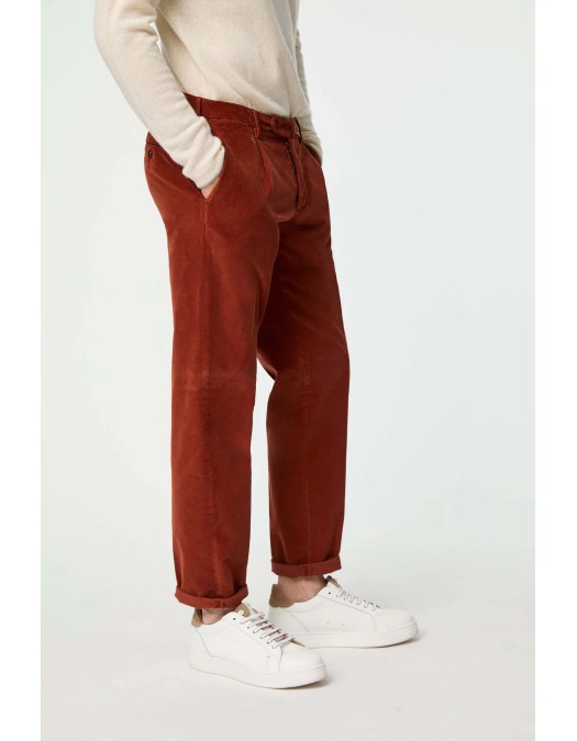 Pantaloni L.B.M 1911, Patterned Cotton Velvet, Brick Red - 3550728481