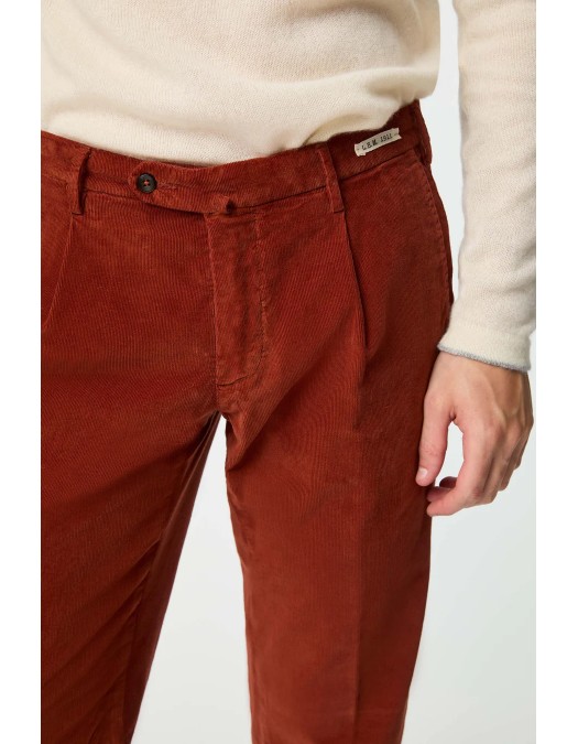 Pantaloni L.B.M 1911, Patterned Cotton Velvet, Brick Red - 3550728481