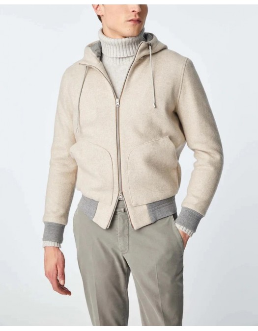 Geaca L.B.M 1911, Zip Detail, Hooded Jacket, Beige - 3570329375