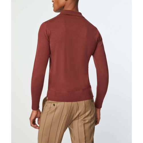 Pulover L.B.M 1911, Classic Design, Buttons, Wool, Brick Red