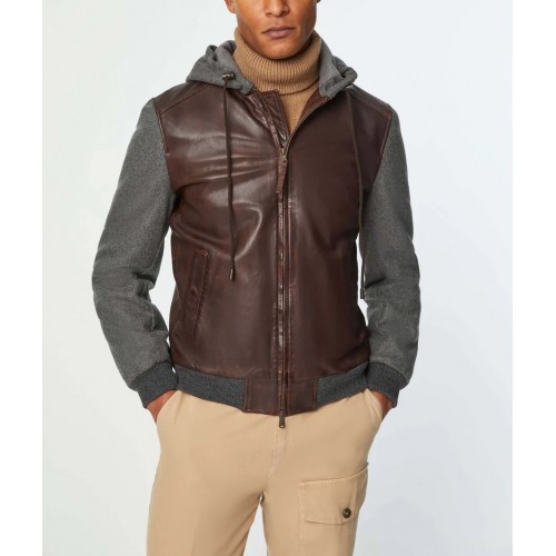 Geaca L.B.M 1911, Grey Wool Details, Leather, Brown Geaca L.B.M 1911, Grey Wool Details, Leather, Brown