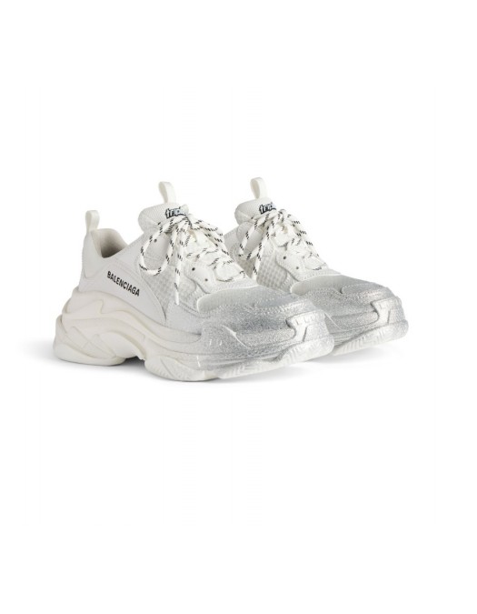 Sneakers BALENCIAGA, Women's Triple S Glitter Spray Sneaker in White/silver - 524039WTSGS9018