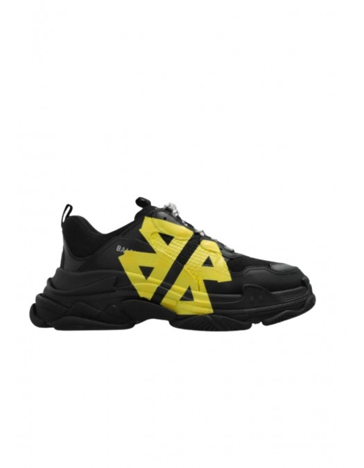 SNEAKERS BALENCIAGA, Triple S Design, Yellow Logo, Black - 536737WTRST1070