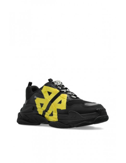 SNEAKERS BALENCIAGA, Triple S Design, Yellow Logo, Black - 536737WTRST1070