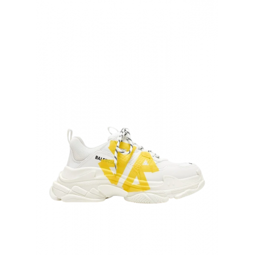 SNEAKERS BALENCIAGA, Triple S Tape, Yellow Detail, White Woman SNEAKERS BALENCIAGA, Triple S Tape, Yellow Detail, White Woman