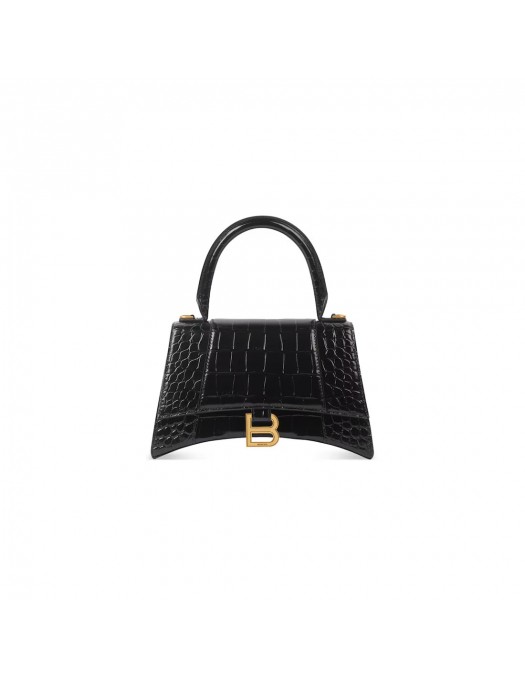 GEANTA BALENCIAGA, Handbag, Hourglass Small, Crocodile, Black - 5935461LRGM1000