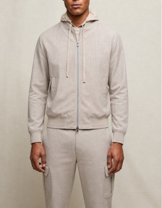 Jacheta LBM, Wool bomber jacket in mineral Beige - 6421619356