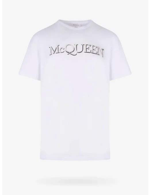 Tricou Alexander Mcqueen, Logo Black Frontal, Embossed , White - 649876QRZ560900