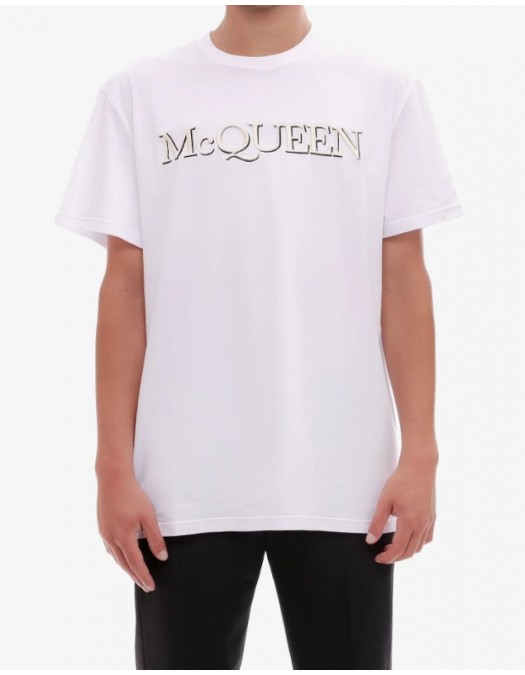 Tricou Alexander Mcqueen, Logo Black Frontal, Embossed , White - 649876QRZ560900