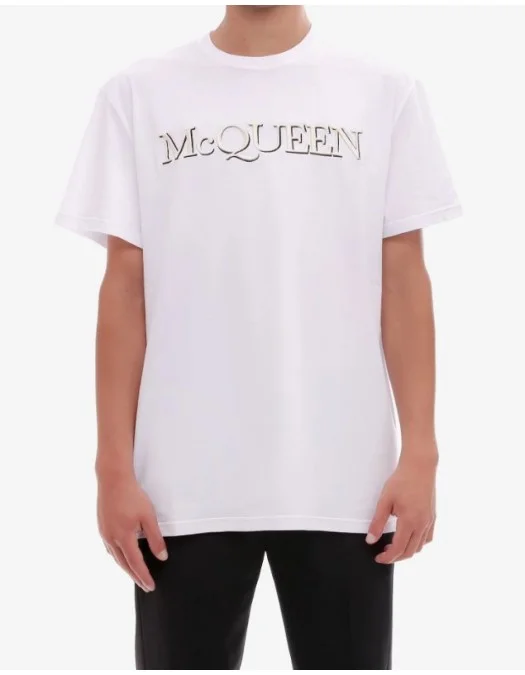 Tricou Alexander Mcqueen, Logo Black Frontal, Embossed , White - 649876QRZ560900