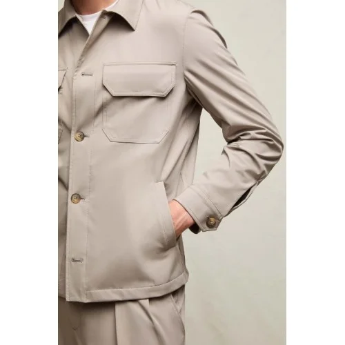 Jacheta LBM, Technical jersey overshirt in mineral sand beige