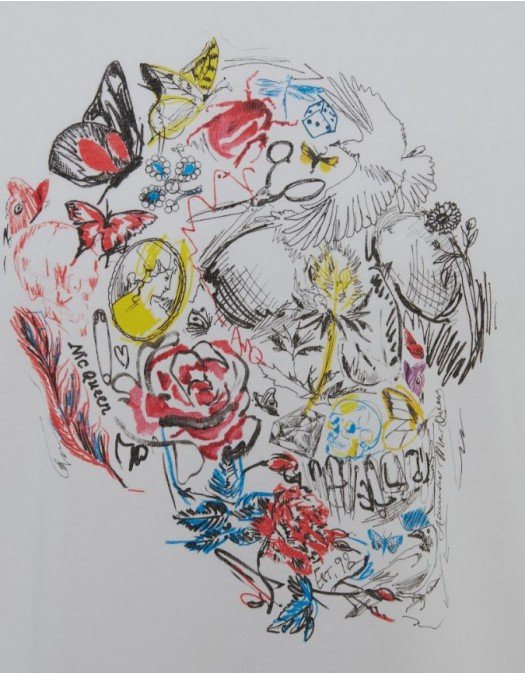 Tricou Alexander Mcqueen, Flowers Skull, White - 682516QSZ500900