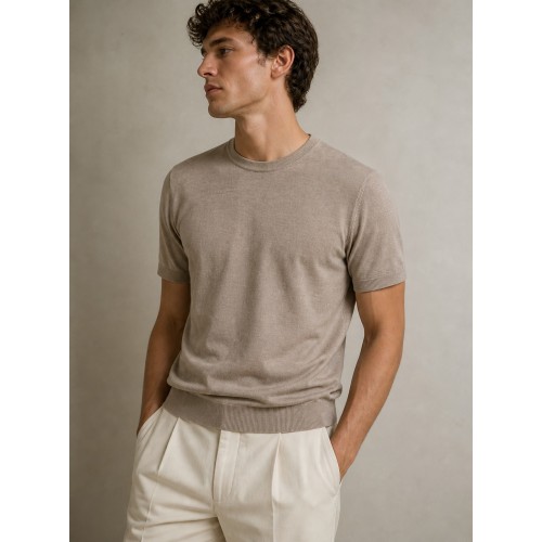 Tricou LBM, Maglia manica corta in lino e cotone brown