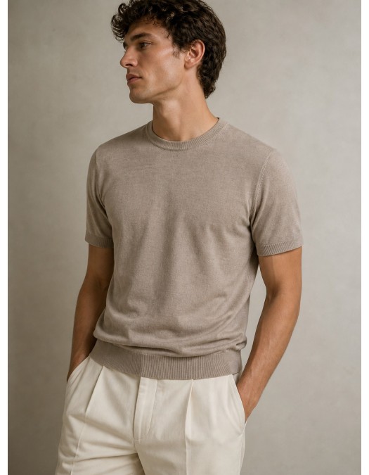 Tricou LBM, Maglia manica corta in lino e cotone brown - 6901626400