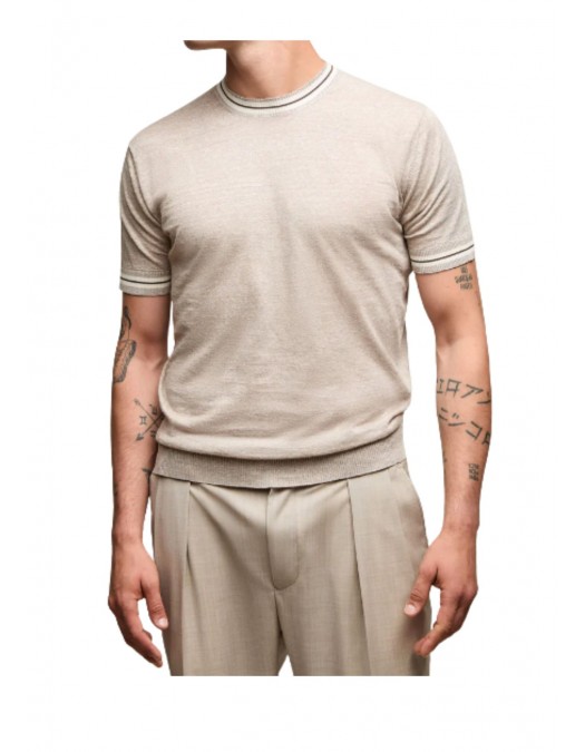 Tricou LBM, Maglia manica corta in lino e cotone beige - 6905936400