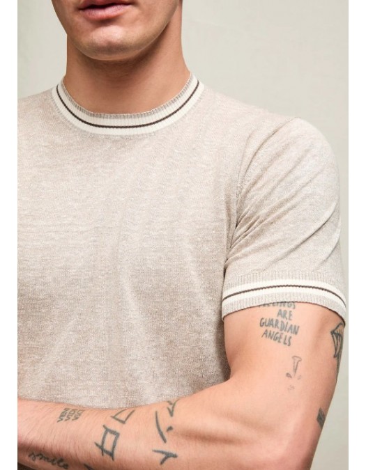 Tricou LBM, Maglia manica corta in lino e cotone beige - 6905936400