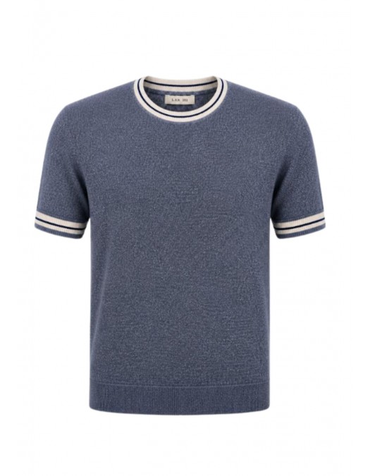 Tricou LBM, Maglia manica corta in lino e cotone blue - 6905956400