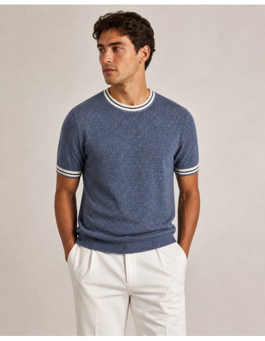 Tricou LBM, Maglia manica corta in lino e cotone blue - 6905956400